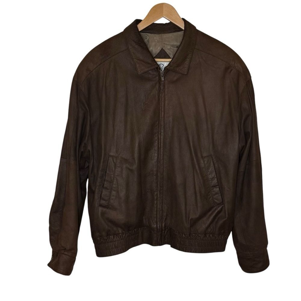 Remy Men's Vintage Soft Leather Zip Up Bomber Jacket Dark Brown USA Size 42
